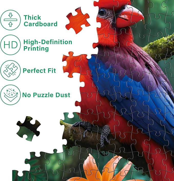 BenBen 1000 Piece Jigsaw Puzzle for Adults, Jungle Parrots, Puzzles with Letters or Patterns on Back, Challenging Puzzle for Game Night Home Décor, 26.63” x 19.25”