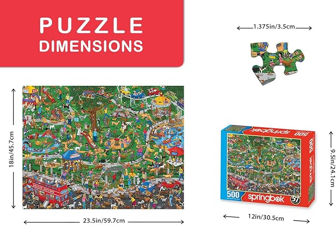 Springbok - The Dog Park - 500 Piece Jigsaw Puzzle- Cartoon Illustration of Dog Park by Steven Skelton