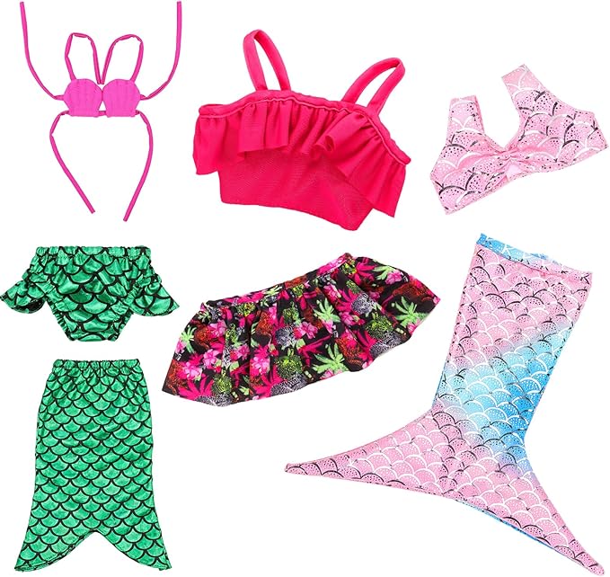 Barwa 18 Inch Doll Clothes Accessories 3 Sets Princess Mermaid Tail Outfits Dress Swimsuit Bikini Tops Underwear Swimwear for 18 Inch Dolls