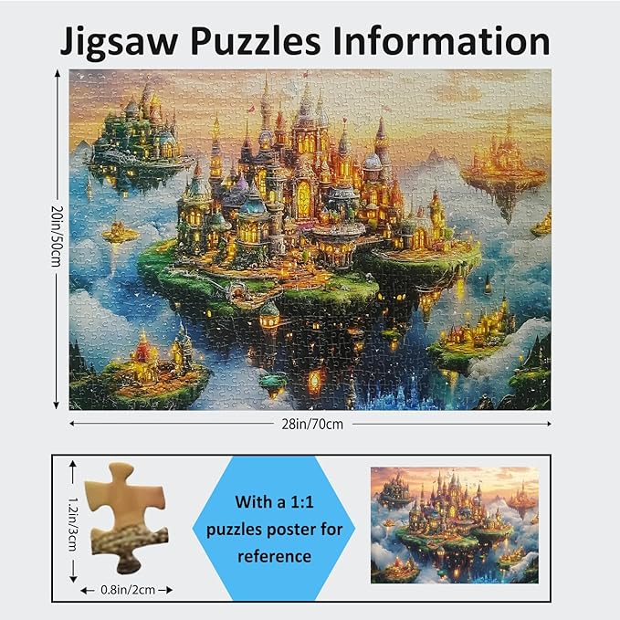 Jigsaw Puzzles for Adults 1000 Pieces Impossible Hard Difficult Challenging Puzzles for Adults 1000pc Puzzles City of The Skyward Kingdoms Jigsaw Puzzle 1000 Pieces 28 x 20 inch
