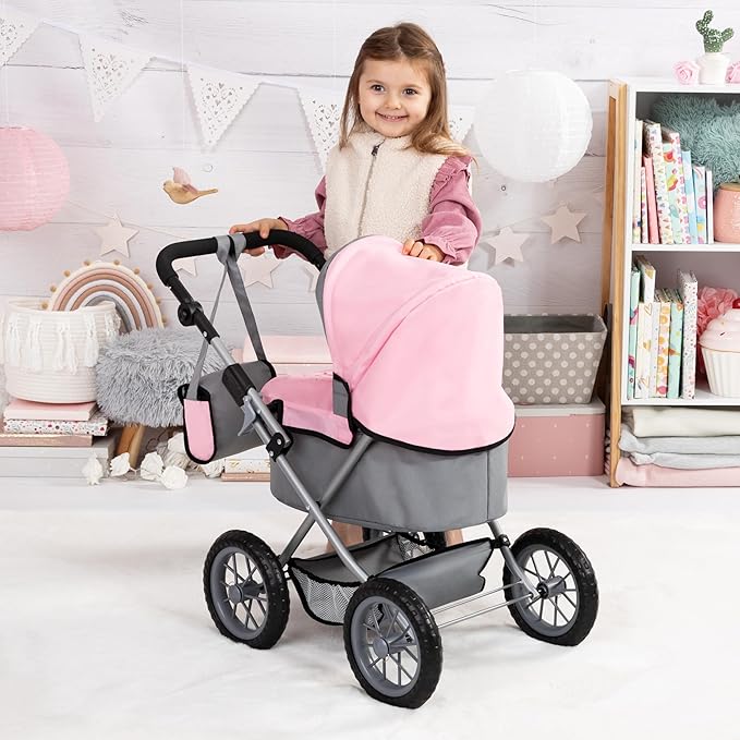 Bayer Design Baby Doll Trendy Pram in Grey/Pink, 67 x 41 x 68 centimeters, 1300800