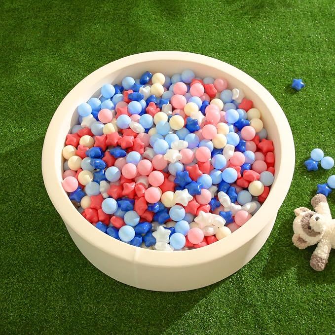 TRENDPLAY Star Ball Pit Balls for Toddlers -50 100 200 Count Star Balls Different Shapes, Non-Toxic Plastic Balls for Safe Play, Boys Girls Festival Party Decoration