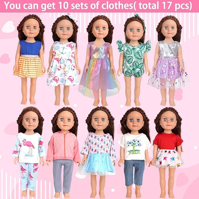 10 Sets of 18 Inch American Doll Clothes, Including 10 of Doll Clothing Dress Outfits for Gift Dolls, Birthday Gifts for Kids