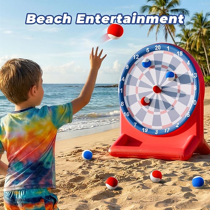 Funscape Kids Fun Pool Toys, Inflatable Dart Board Toss Water Game, Swimming Pool Floats, Beach Yard Outdoor Ball Play, Summer Party Birthday Gift 3 4 5 6 7 8 9 12 Yrs Boys Girls Teen Adult Family-Red
