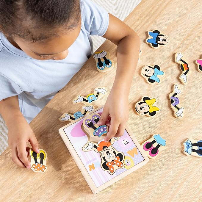 Melissa & Doug Disney Minnie Mouse Dress-Up Puzzle, 18 Pieces Mix and Match Outfits, Sorting & Matching Toy with Storage Case, Educational Puzzle for Toddlers Ages 3+