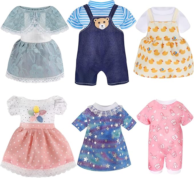 Girl Doll Clothes and Accessories Gift - 8 pcs Alive-Baby Doll Clothes Dress Outfits for 12 Inch Dolls, 6 Complete Sets Clothing of Dresses Cloak Onesies Pajamas …