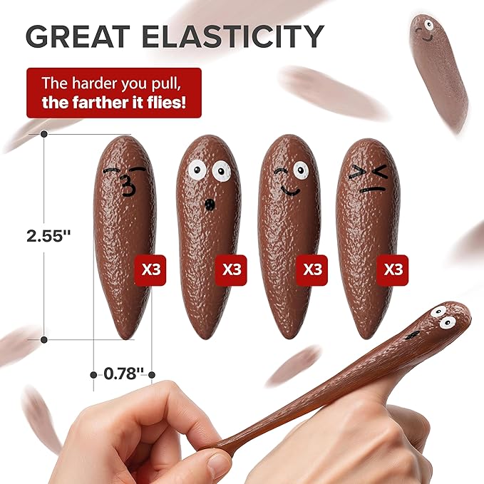 X-Protector Rubber Poop Slingshot - 12 PCS Pack Flying Fake Shot Finger Slingshot Toy - Squishy Poo Sling Shot Toys for Kids - Funny Poop Emoji Squishy Game!