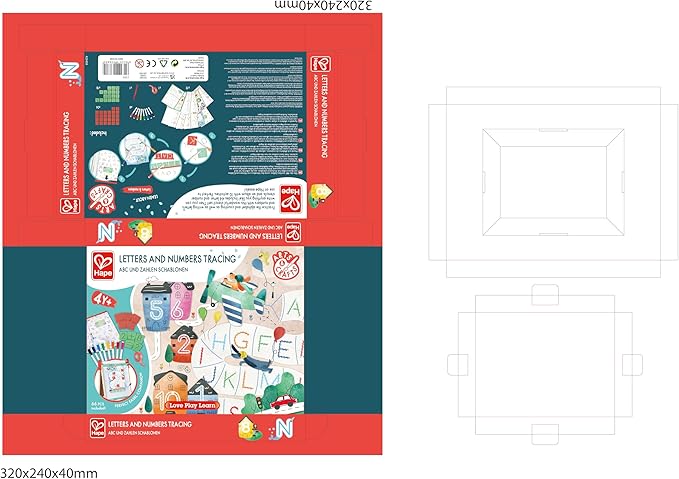Hape Letters and Numbers Tracing - Alphabet Handwriting Practice Books for Kids - Educational Letter Stencils for Children Aged 4+ Years