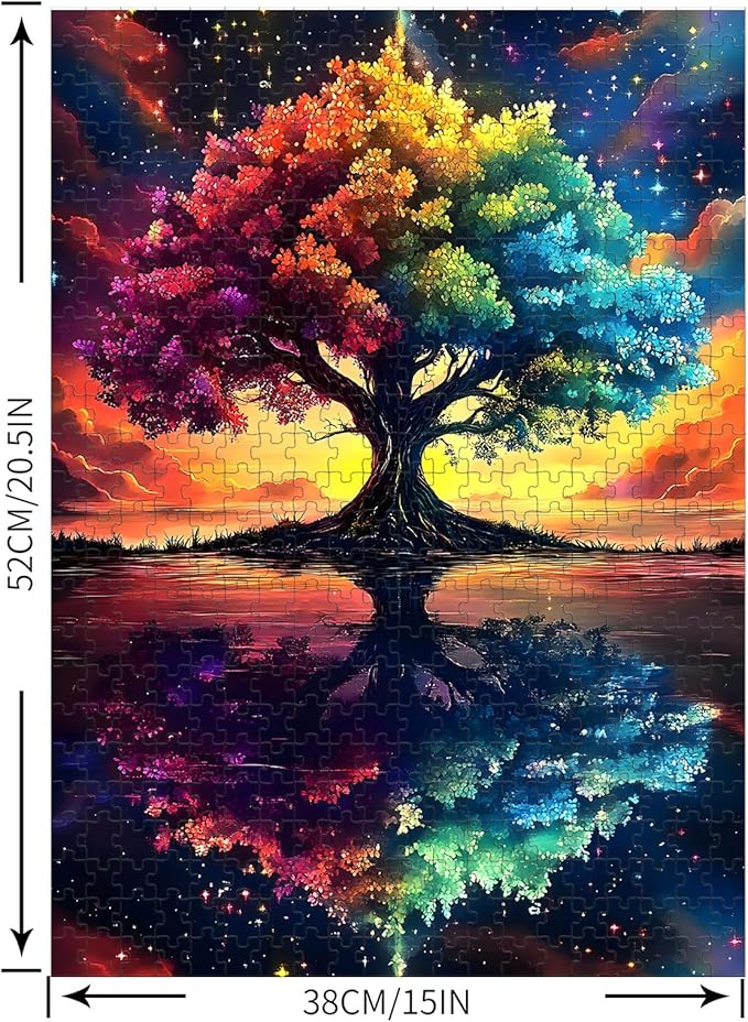 Puzzles for Adults 500 Pieces, Tree of Life Jigsaw Puzzles - Starlit Rainbow Tree, Impossible Starry Night Puzzle for Seniors Families,20.47x14.96 inches, 1:1 Poster, Letter on The Back