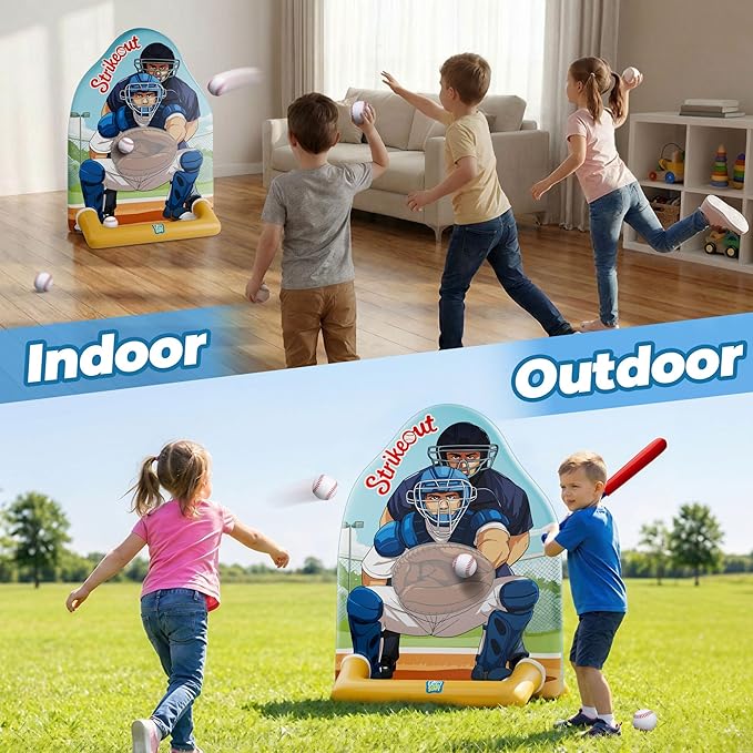 Funscape Kids Inflatable Baseball Pool Toy, Fun Swimming Pool Soft Ball Toss Game, Outdoor Yard Water Bat Target Sports Activity, Cool Summer Beach Family Party Gift 3 4 5 6 7 8 Yr Boy Girl Child Teen