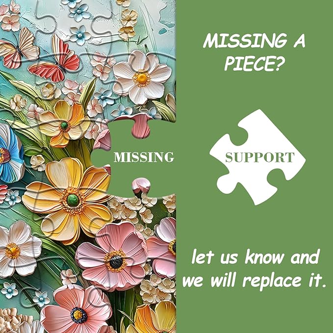 Flower Puzzles for Adults 1000 Pieces, Spring Plant Floral Jigsaw Puzzle, Butterfly Garden Wildflower Art Puzzle Painting