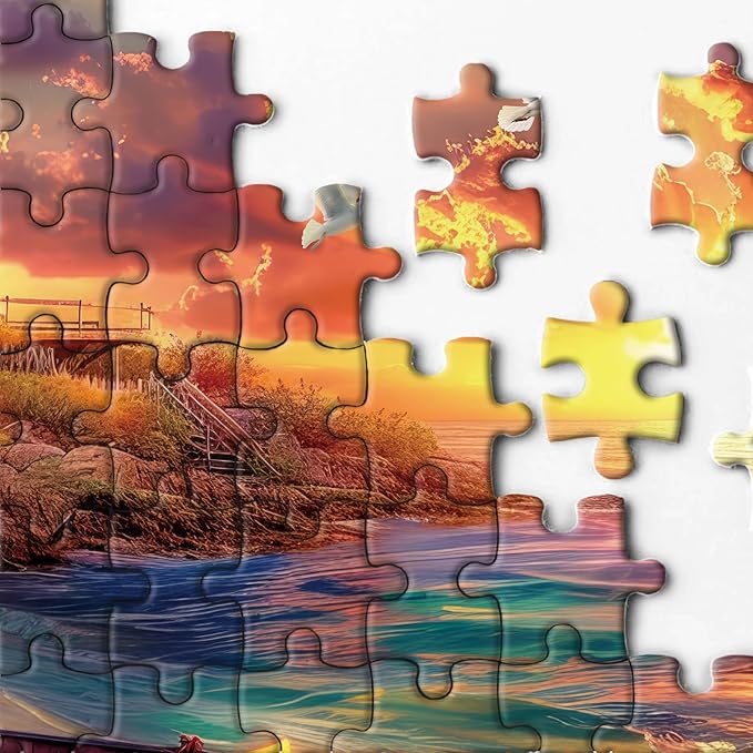 Beach Ocean Lighthouse Puzzle for Adults 1000 Pieces Nature, Summer Sunset Landscape Jigsaw Puzzle, Sailboat Scenery Puzzle