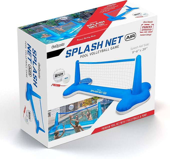 GoSports Splash Net Air, Inflatable Pool Volleyball Game - Includes Floating Net, Water Volleyballs and Ball Pump