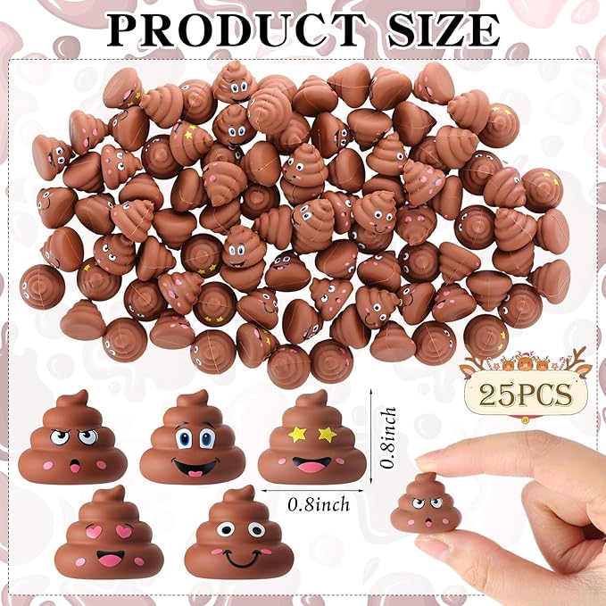 25 Pcs Mini Poop Figurines 5 Styles Tiny Poo Toys Brown Small Fake Poop Figures for Easter Egg Fillers Prank Hide Seek Goodie Bags Piñata Stuffers Party Supplies Gifts