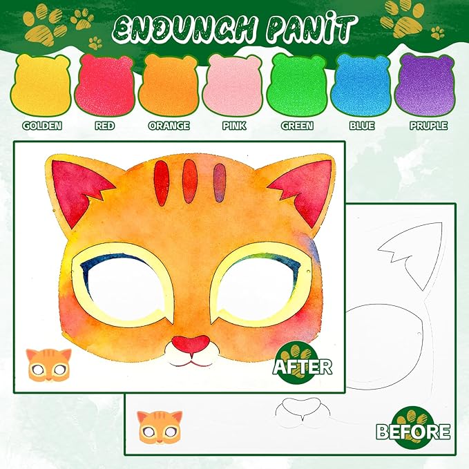 Animal Masks Paint with Water Coloring Books for Kids, 24 Pcs Paper Mache Masks Half Face, Jungle Zoo Animals Cartoon Masks, Mess Free Watercolor Painting Kit Painting Activity for Kids Ages 3-5 4-8 for Birthday Party Halloween Gifts