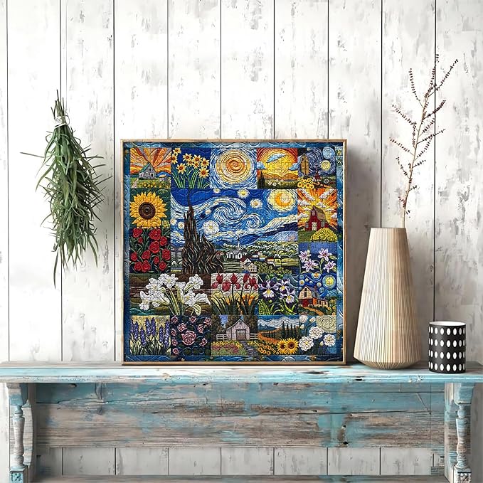 PICKFORU Van Gogh's Rhapsody Puzzles for Adults 1000 Pieces, Starry Night Flower Art Jigsaw Puzzles, Oil Painting Theme as Home Decor