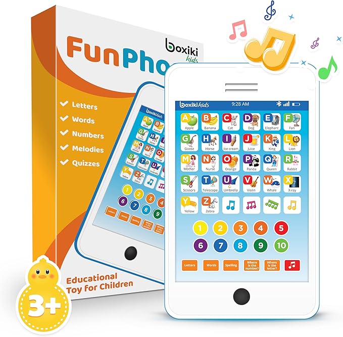 6-in-1 Kids Phone Toy: Educational Toys for Toddlers 1-3, Learning Tablet for 4 Year Old Boys & Girls, Kids Laptop, Tablet for Toddlers - Ideal Educational for 4+ Years (White/Blue)