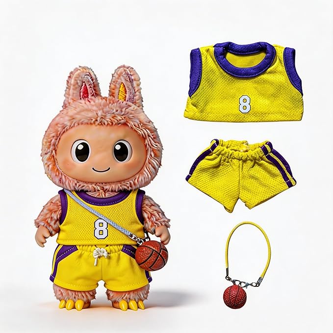 Sports-Themed Basketball Football 3-Piece Set,is Suitable for a 17cm Dolls, Dolls Clothing Accessories ( No Dolls ) (NO.8 - Yellow)