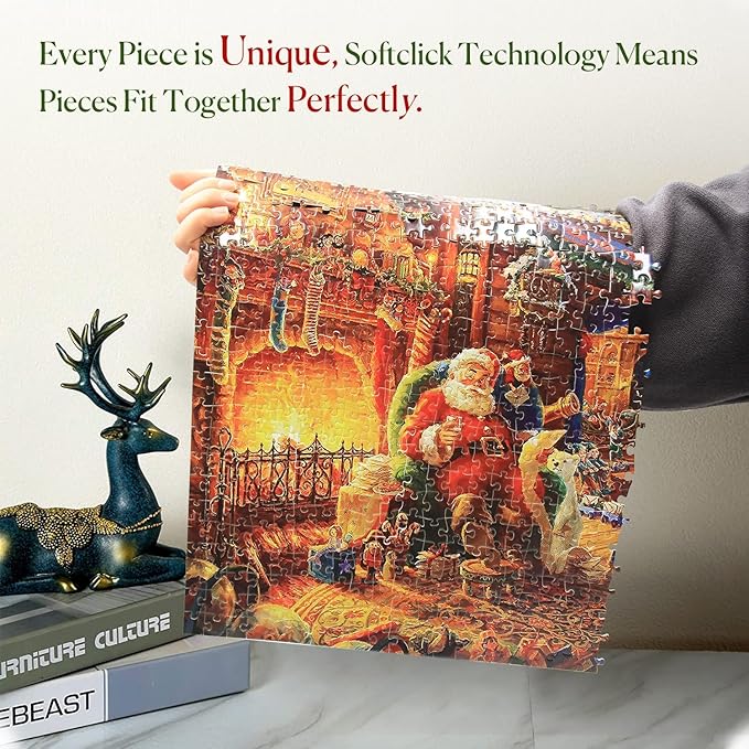 1000 Piece Cardboard Jigsaw Puzzles, Beautiful Christmas Puzzle - Every Piece Unique, Softclick Technology for 27x20 Inch