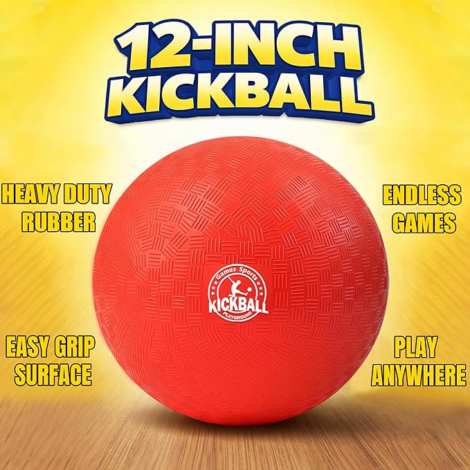 12 Inch Kickball Playground Balls Set(1,6,12)Pack, Durable PVC Dodgeballs for Kids & Adults, Outdoor & Indoor Games with Pump and Bag, Bouncy Balls for School, Gym, Birthday Gift for Boys and Girls