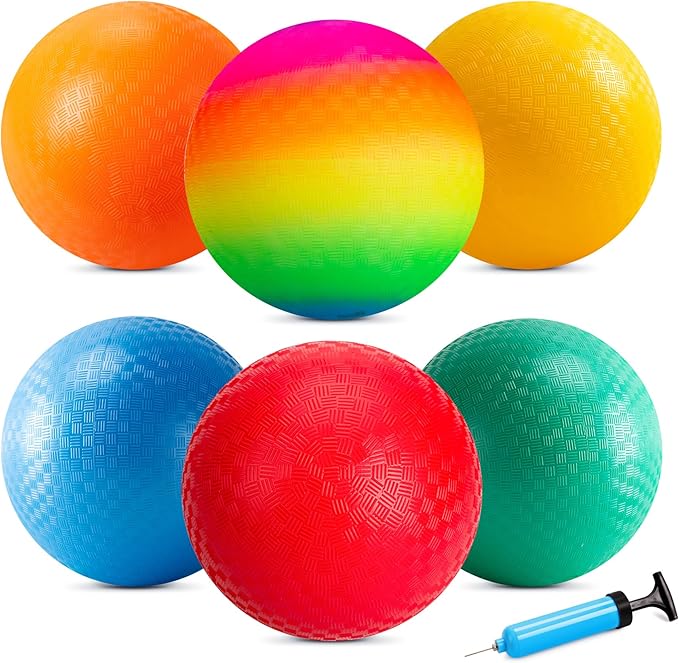 EVERICH TOY Playground Balls Kickball, 6 or 12 Pack 8.5" Dodgeballs Bouncy Kick Balls for Kids Adults Outdoor Indoor, 4 Square Ball Sports School Yard Games for Boys Girls 3-5 5-8 8-12 with Pump
