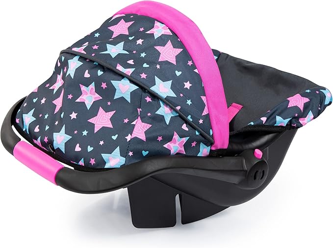 Bayer Doll Car Seat for 18 Inch Dolls, Toy Car Seat with Sun Canopy, Turquoise Pink Stars, Ages 3+