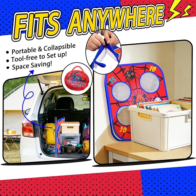 Spider Bean Bag Toss Game, 3-1 Cornhole Board Outdoor Toys for Kids, Family Party Activity Toddler Yard Backyard Beach Lawn Party Camping Game Toys for 3 4 5 6 7 8 Year Old Boys Girls Birthday Gift