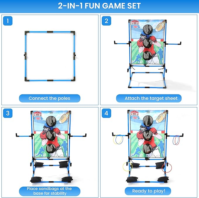 MABOZOO 2-in-1 Football Toss & Ring Toss Game Set for Kids, Dual Mode Indoor Outdoor Toys with 3 Inflatable Balls and 6 Rings, Football Throwing Target Games for Boys Girls 3-12