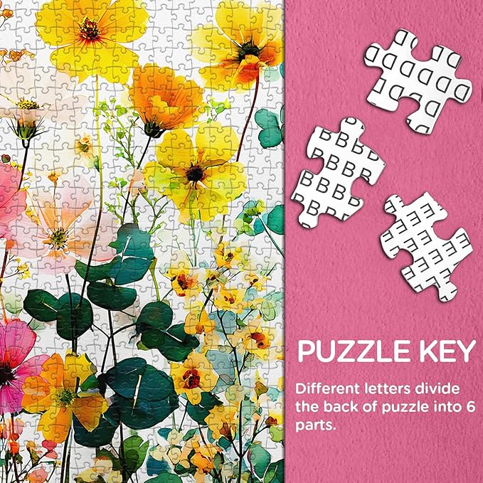 Spring Florals Puzzles for Adults 1000 Pieces, Larkipuzz Wildflower Garden Flower Jigsaw Puzzle Pastel, Impossible Colorful Plant Art Theme, Challenging for Adults