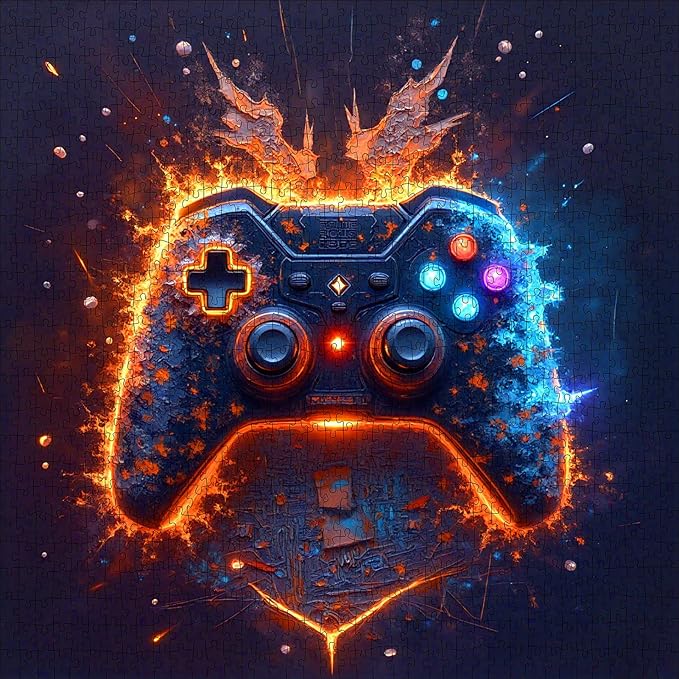 1000pcs Jigsaw Puzzle for Adults - Ice and Fire Gamepad Design, Large Puzzle Toy Adult Game Gift - Family Interactive DIY Game Room Decoration Brain Challenge Gift