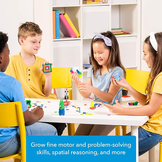 PLUS PLUS 600 Piece Interlocking Building Blocks for Kids, Open Ended Connecting Toys, STEM Bin Classroom Mini Manipulatives Play Tube - Neon Color Mix