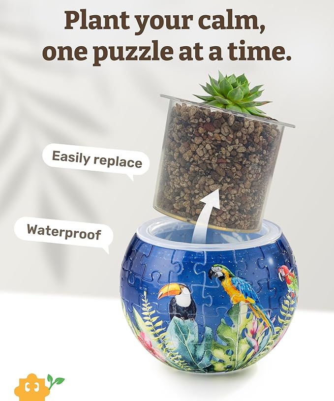 PieceRelax 3D Puzzle Planter 80 Pieces - Flower Pot - Bird of Paradise, for Mom, Home Decor Flower Pots for Indoor Cactus, Succulents Pots [K1106]