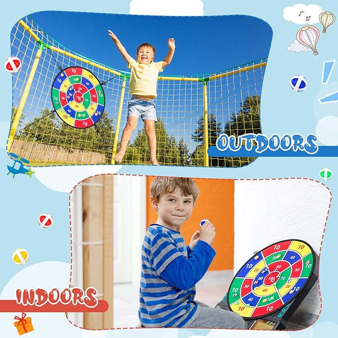 29" Trampoline Dart Board Game Accessories, Trampoline Toss Game Dartboard with 20 Sticky Balls, Indoor & Outdoor, Sport Fun Party Play Toys for Birthday Gifts