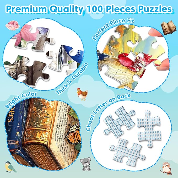 4 Packs 100 Piece Jigsaw Puzzles for Adults - Vintage Puzzles – Large Pieces Puzzle for Seniors Easy Beginner Kids Puzzle 8-10 Gifts for Girls Boys – 11" x 15" Each