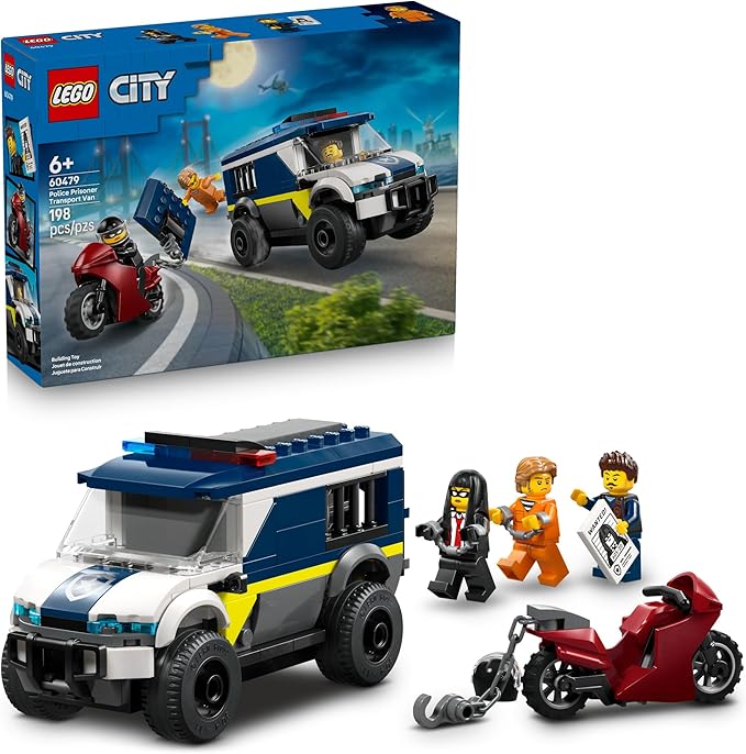 LEGO City Police Prisoner Transport Van - Police Toy for Kids, Boys & Girls Ages 6+ - Emergency Vehicle & Motorcycle Building Kit - Officer and 2 Crook Minifigures - Gift Idea for Birthdays - 60479