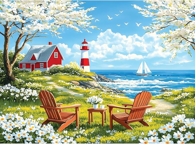 500 Pieces Puzzles for Adults, Relaxing Coastal Lighthouse Jigsaw Puzzles, Premium Seaside Scenic Landscape Wall Art for Home Decor, Challenging Gift for Women & Men, 20.5x15 in