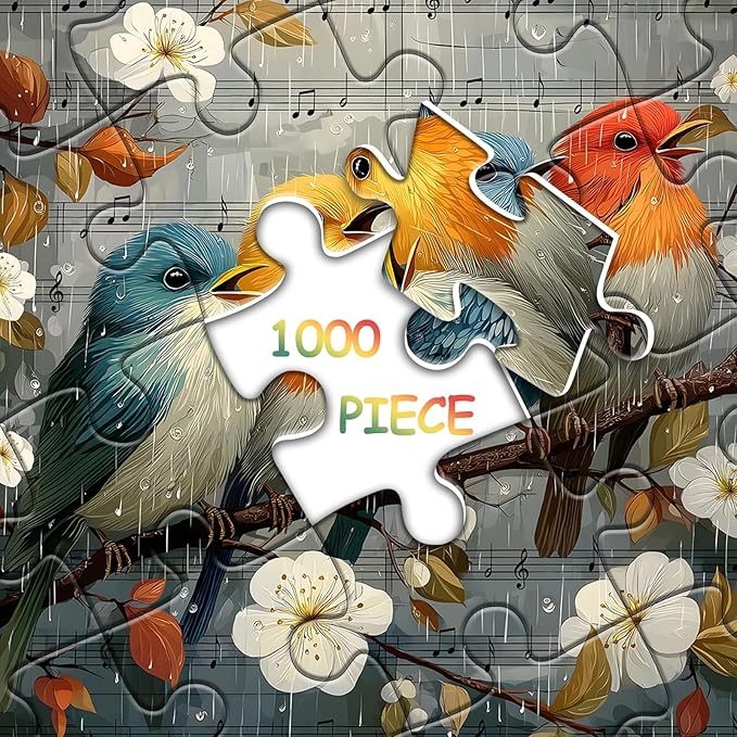 Bird Puzzles for Adults 1000 Pieces, Nature Puzzle with Flowers, Songbirds on Tree Branch Scene Landscape Jigsaw Puzzles, Challenging Puzzles for Adults