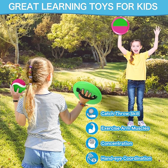 Officygnet Ball Catch Game, Kids Toss Game for Ages 3 4 5 6 7 8-12 Year Old Boy Girl, Catching Ball Set with 4 Paddles for Outdoor Toys/Yard Games/Beach Toys/Pool Toys for Kids Easter Birthday Gifts