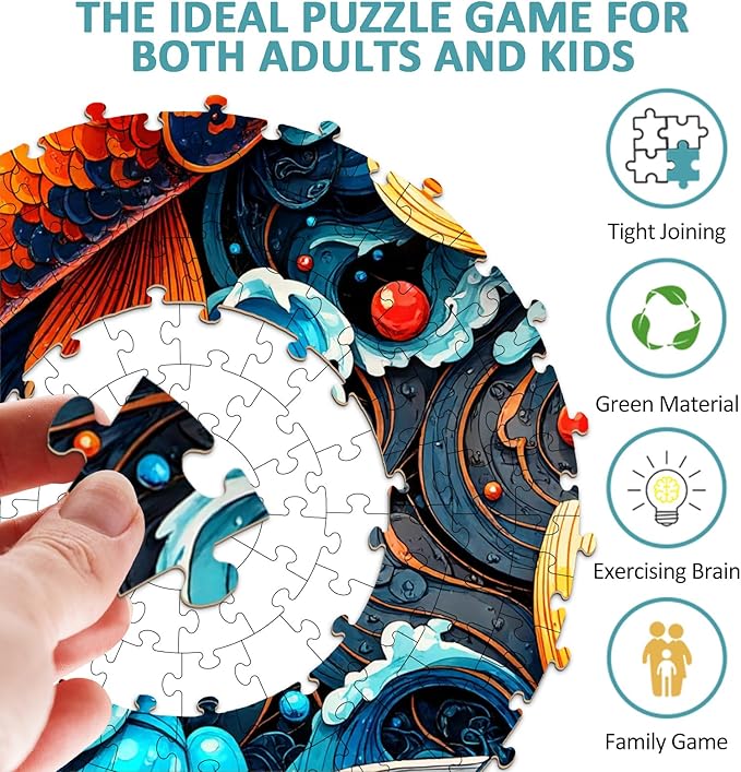 Koi Fish Yin Yang Puzzles for Adults 1000 Pieces, Jigsaw Puzzles 1000 Pieces for Adults, Fun Puzzles with Letters On Back, Challenging Game Toys, Family Decoration Puzzle (26.5 * 26.5in)