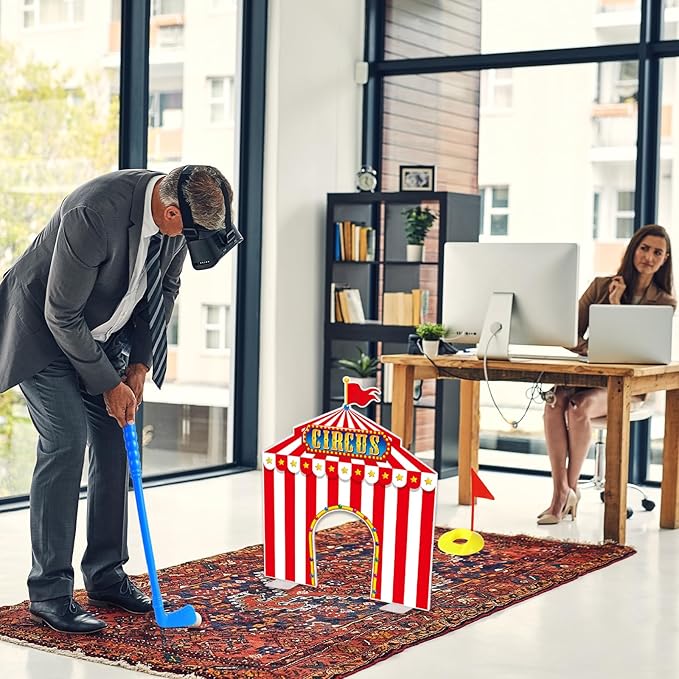 19 PCS Carnival Party Mini Golf Game Set Circus Tent Popcorn Game Set Include Clubs Balls Carnival Themed Obstacles for Groups Circus Birthday Golf Gaming Indoor Family Party Decoration