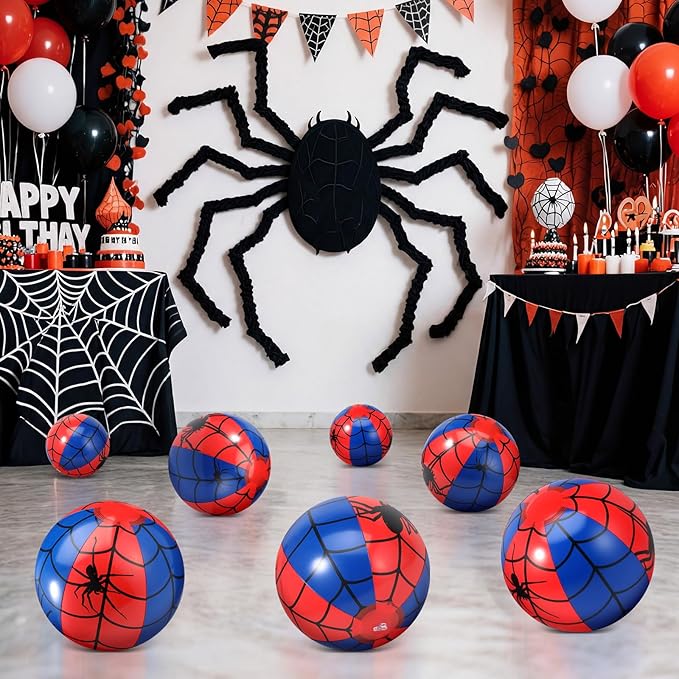 12 Pieces Inflatable Beach Ball Set - 8 inch Spider Web Print Beach Balls for Theme Party Supplies Summer Pool Birthday Fun Party Favors
