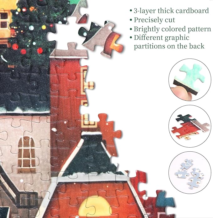 1000 Pieces Puzzle for Adults, Aurora Town Building Jigsaw Puzzles with Different Graphic Partitions on Back, Precisely Cut 27.6''x19.7''(Building)