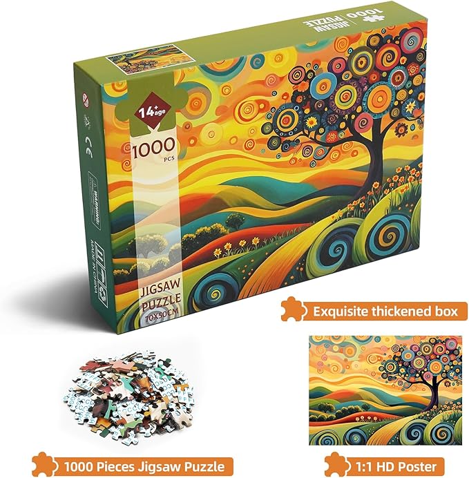 Colorful Tree Landscape 1000 Piece Puzzle for Adults - Fun Puzzles Art Painting Jigsaw Puzzles Family Game Home Decor