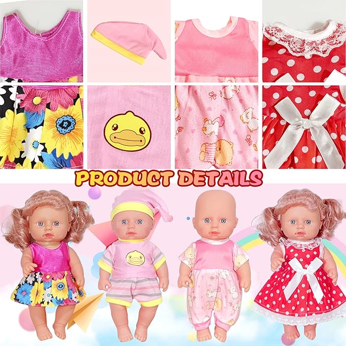 ARTST Doll-Clothes-Accessories 7 Set Baby-Doll-Clothes Suitable for 8-10-Inch-Dolls Included Tablewar and Hangers