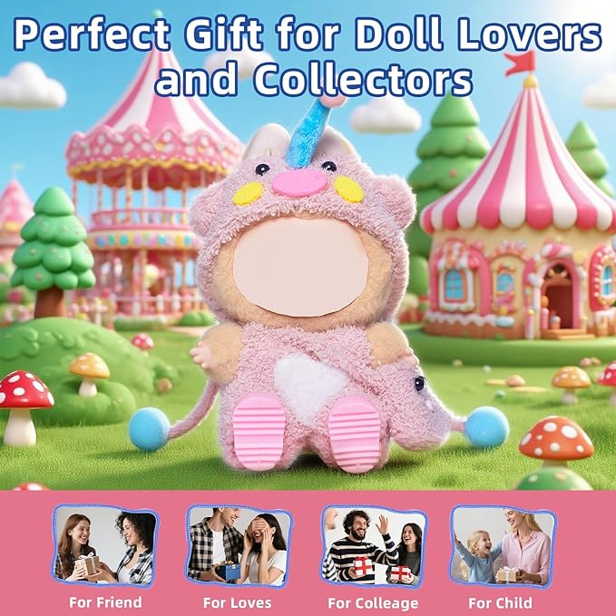 Clothes for Labubu 17cm Doll (NO Doll), 6 Piece Labubu Clothes Set, Cute Labubu Outfits with Accessories, Handmade Crochet La Bubu Doll Dress Up Set（Pink Elephant）