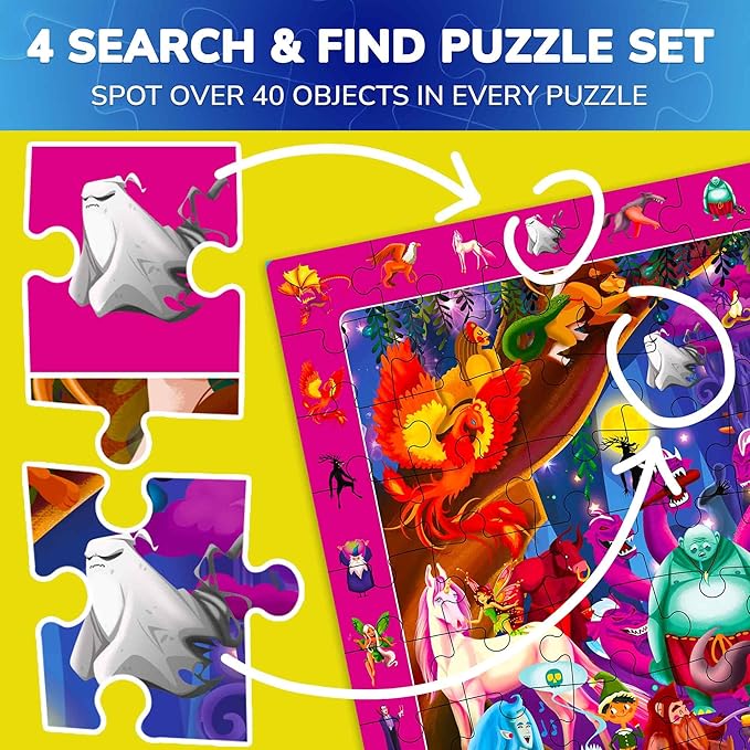 QUOKKA 100 Piece Puzzles for Kids Ages 4-6 - 4 Jigsaw Puzzles for Kids Ages 6-8 - Search and Find Observational Nocturnal Life for Childrens 5-8 - Learning Educational Toys for Boys and Girls 8-10
