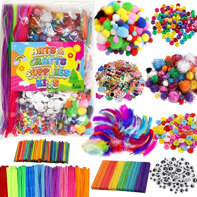 Treasure Cove Arts and Crafts Supplies for Kids Craft Supplies Materials Kit DIY School Craft Kit Toddler Art Set Activity Materials for Preschool Kindergarten Crafting Project Art Activity 1850Pcs