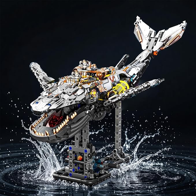 Mechanical Whale Building Set, Sea Animal Building Block Toy, Movable Ocean Animal with Display Stand, Home Decor Gift for Adults Teens（1388PCS）