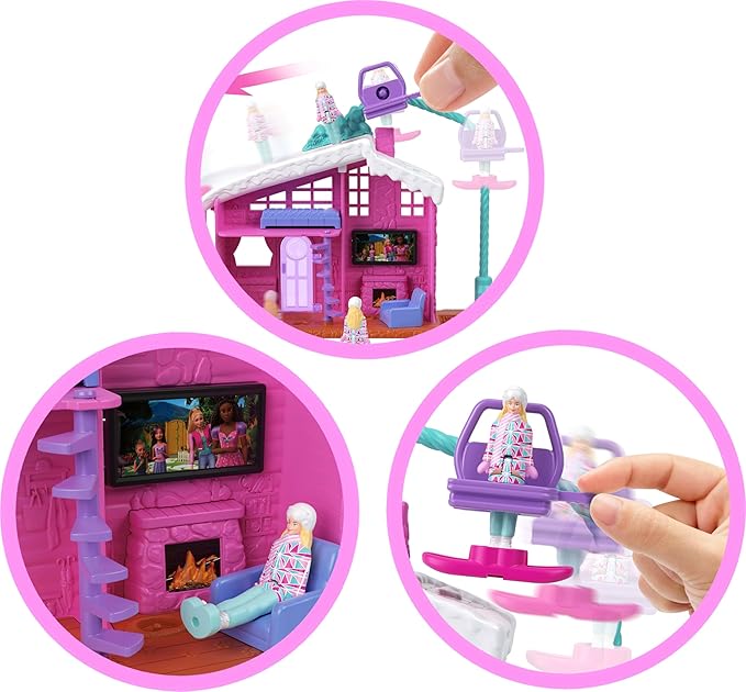Barbie Mini Land Doll House Sets, Mini Dreamhouse with Surprise 1.5-inch Doll, Furniture & Accessories, Plus Elevator & Pool (Styles May Vary)