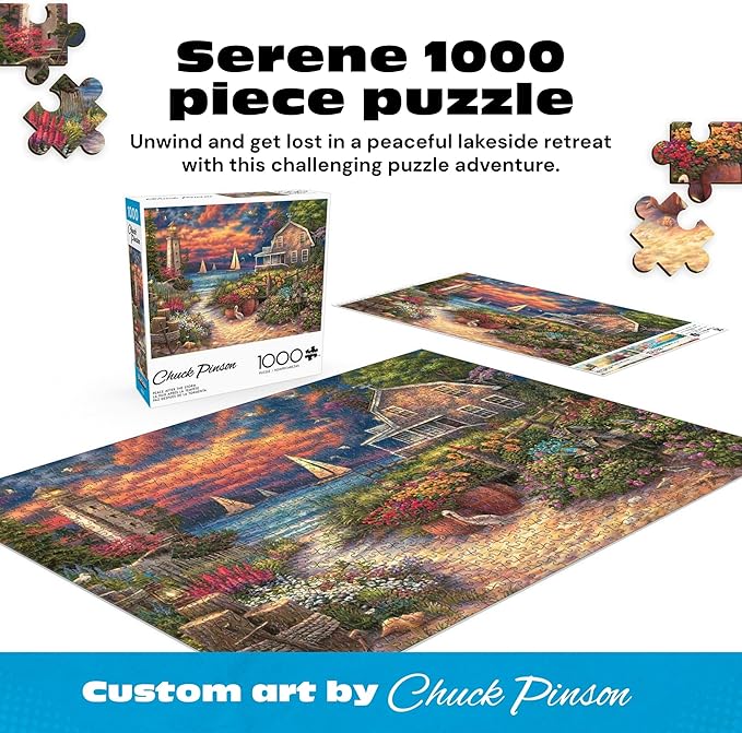 Buffalo Games Chuck Pinson Peace After the Storm 1000 Piece Jigsaw Puzzle for Adults – Coastal Lighthouse Scene with Large Reference Poster